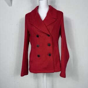 Women’s Old Navy Jacket Red Medium Soft Fleece Pea Coat Classic Preppy